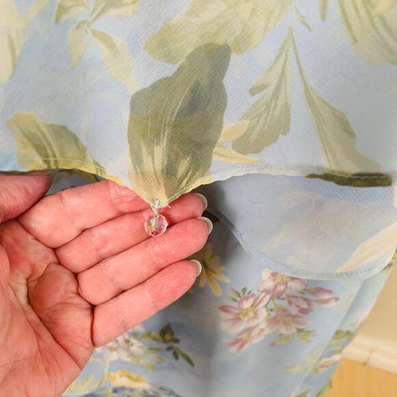 Vintage Sz 14P Floral Ruffle Tired 2 Piece Dress Skirt Set Blue Boho Chiffon - Picture 8 of 11